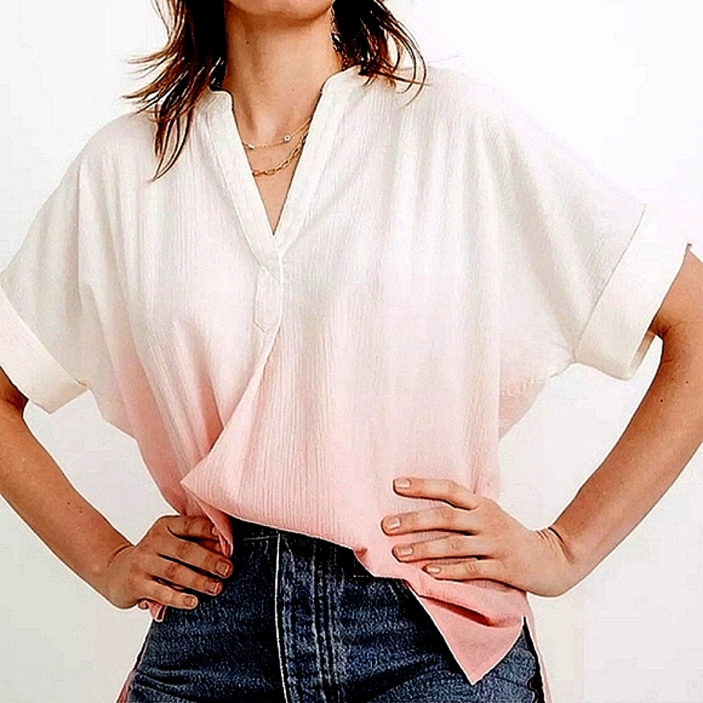 NWT Madewell Lakeline Ombre Dip Dye Popover Gauzy Oversized Cotton Shirt XS